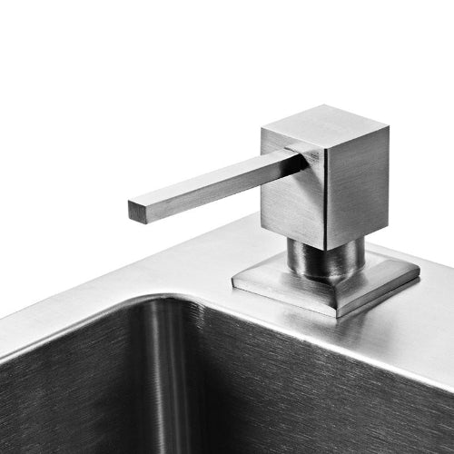 Cetvrtasti inox dozator za sapun. Metalni dispenzer za tecni sapun za sudoperu. Moderan ugradni dozer za kuhinju. Sudopere i oprema za kupatilo Srbija.