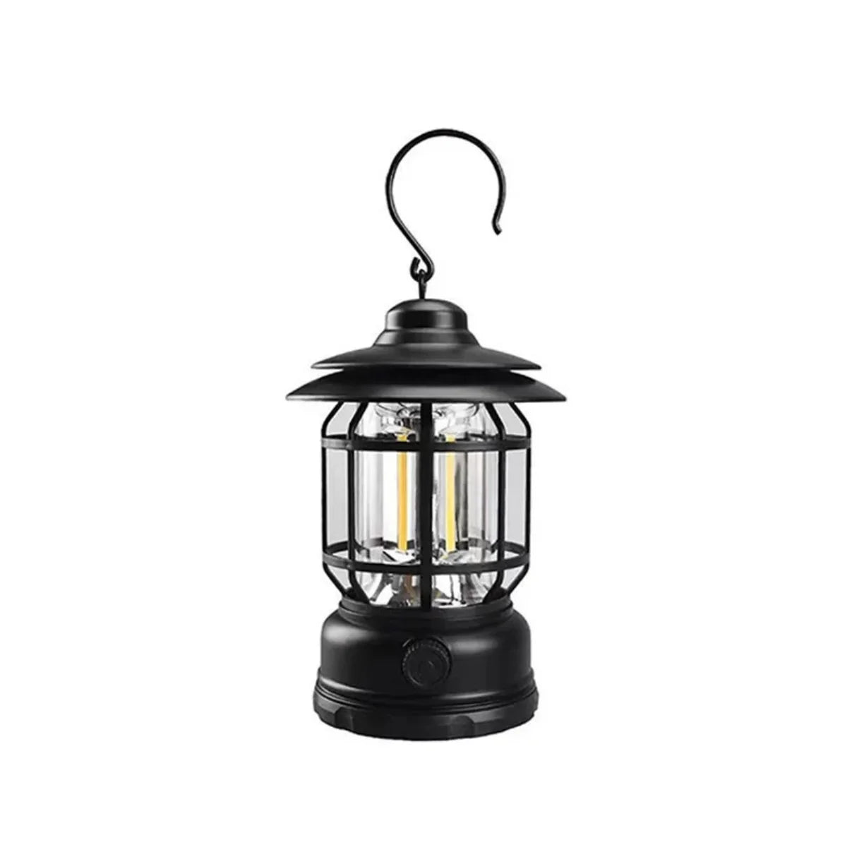 Crna retro kamperska punjiva LED lampa sa kukicom
