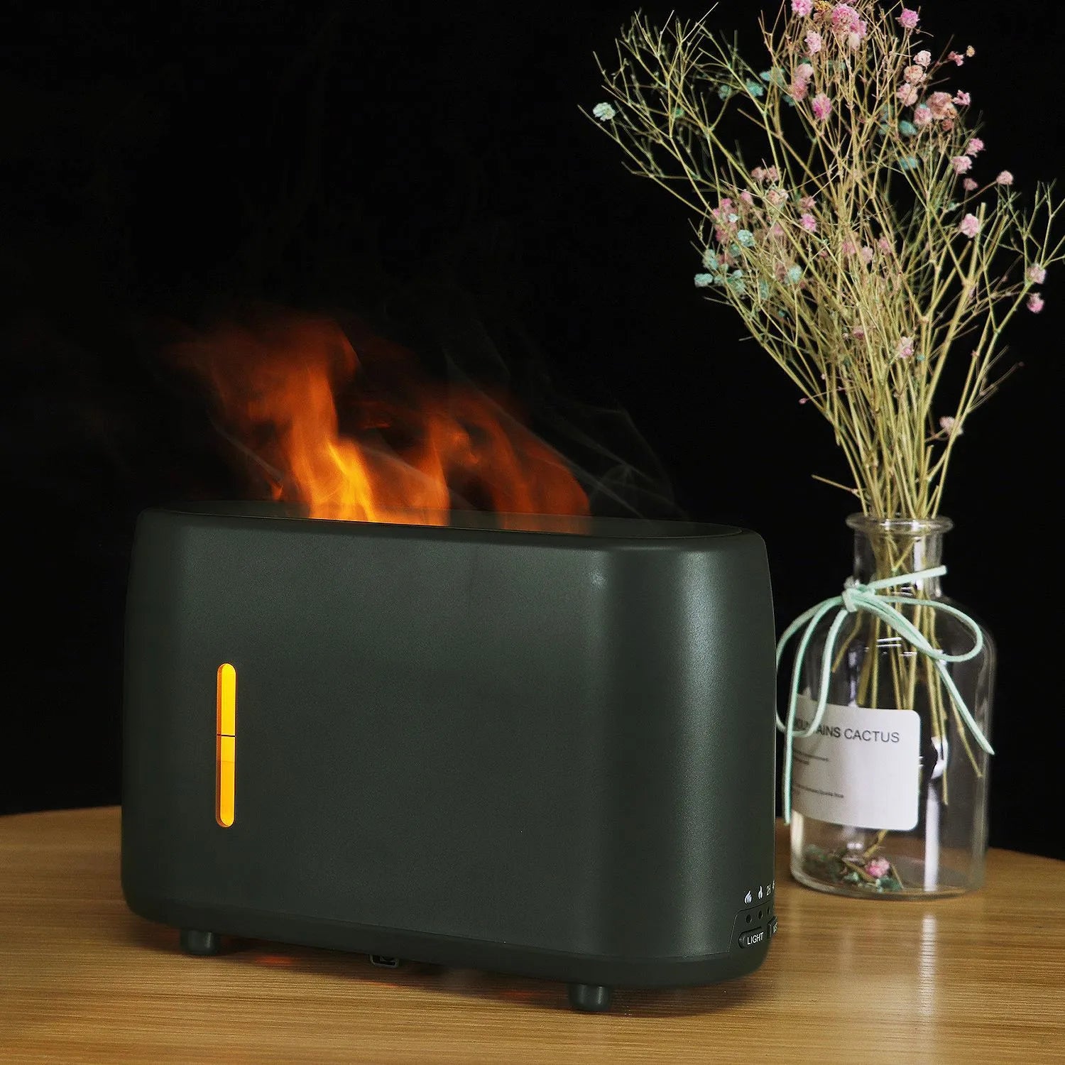 Crni flame aroma difuzer i ovlaživač vazduha sa LED plamenom