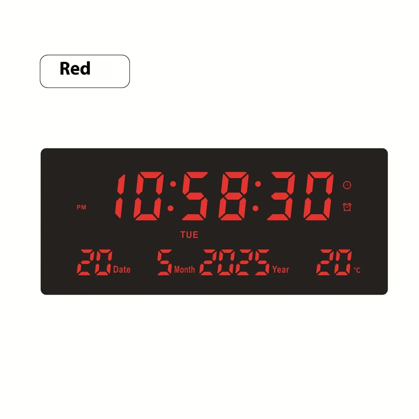 Crveni LED digitalni zidni i stoni sat sa datumom i temperaturom