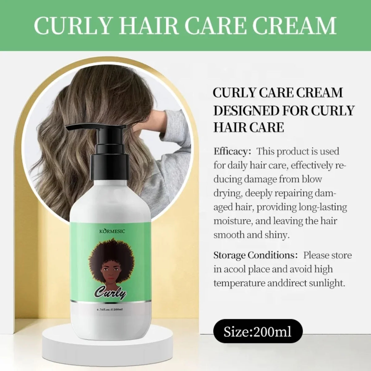 Curly hair care cream bocica sa opisom efikasnosti i velicine 200 ml