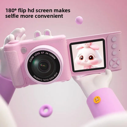Roze decija digitalna kamera sa 180 stepeni preklopnim ekranom za selfi