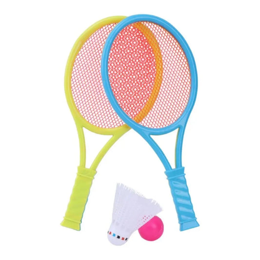 Deciji set dva plasticna reketa sa lopticom i badminton lopticom