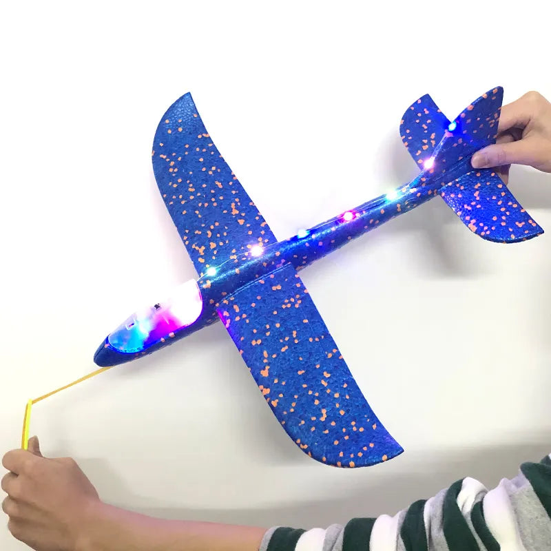 decji avion od pene sa led osvetljenjem plava boja rucno bacanje
