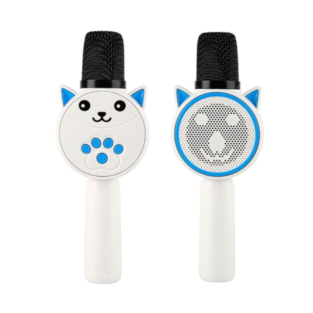 Decji mikrofon za pevanje macka sa jakim zvucnikom na poledjini i tasterima u obliku sape za upravljanje