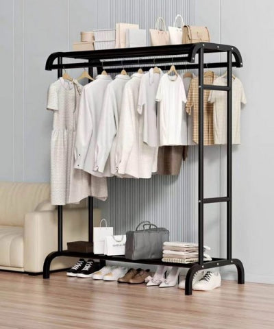 Dekorativni metalni stalak za odecu enterijer crni dvostruki polica obuca torbe