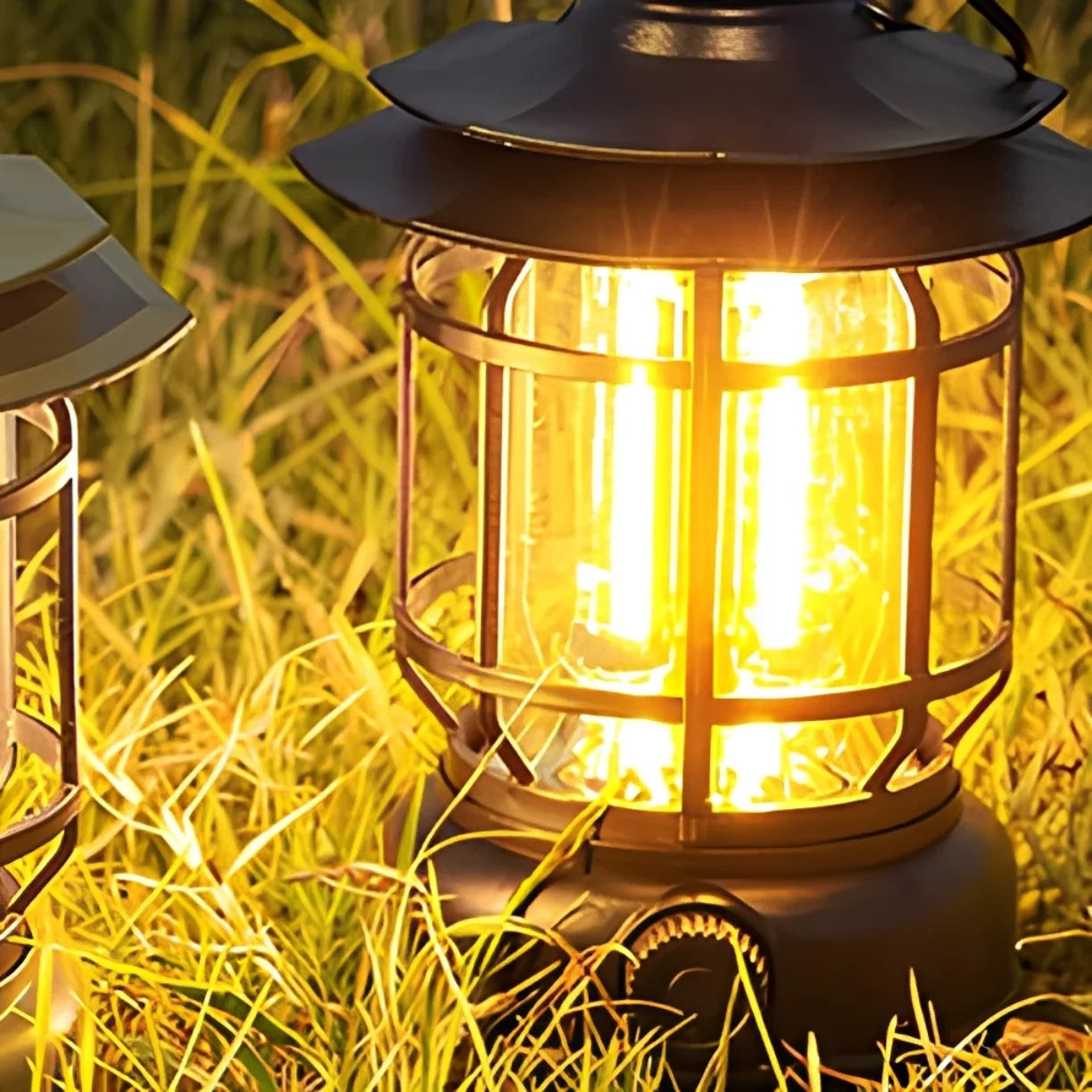 Detalj crne retro kamperske lampe sa tockicem za podesavanje