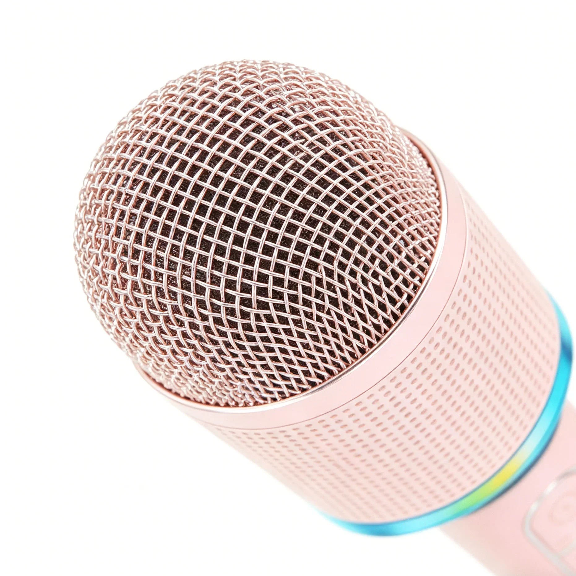 Detalj glave roze karaoke mikrofona H9 sa metalnom resetkom
