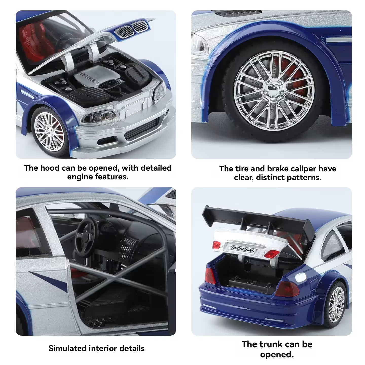 Prikaz motora, sportskih felni, enterijera i gepeka BMW M3 GTR kolekcionarskog modela