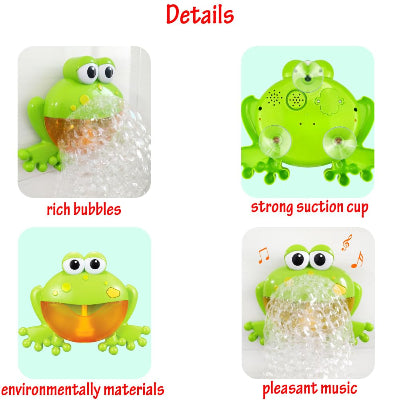 Prikaz detalja zabe igracke, ukljucujuci jake sisaljke za montazu, ekoloski materijal i prijatnu muziku, zabavna za kupanje.