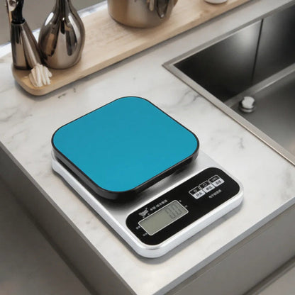 Digitalna kuhinjska vaga plava povrsina tanka precizna vaga za merenje namirnica mala kuhinjska vaga.