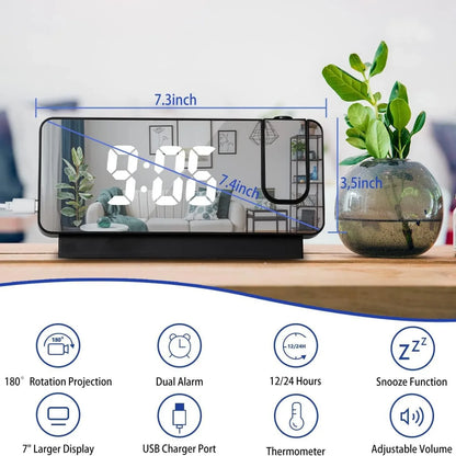 Digitalni budilnik sa projekcijom sa oznacenim dimenzijama i funkcijama