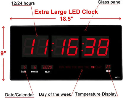 Digitalni LED panel sat sa oznacenim funkcijama vremena, datuma i temperature