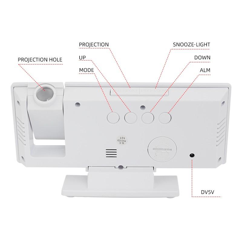 digitalni sat sa projekcijom zadnja strana sa tasterima i usb prikljuckom