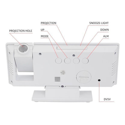 digitalni sat sa projekcijom zadnja strana sa tasterima i usb prikljuckom