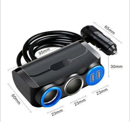 Dimenzije auto razdelnika sa tri uticnice i dva USB porta