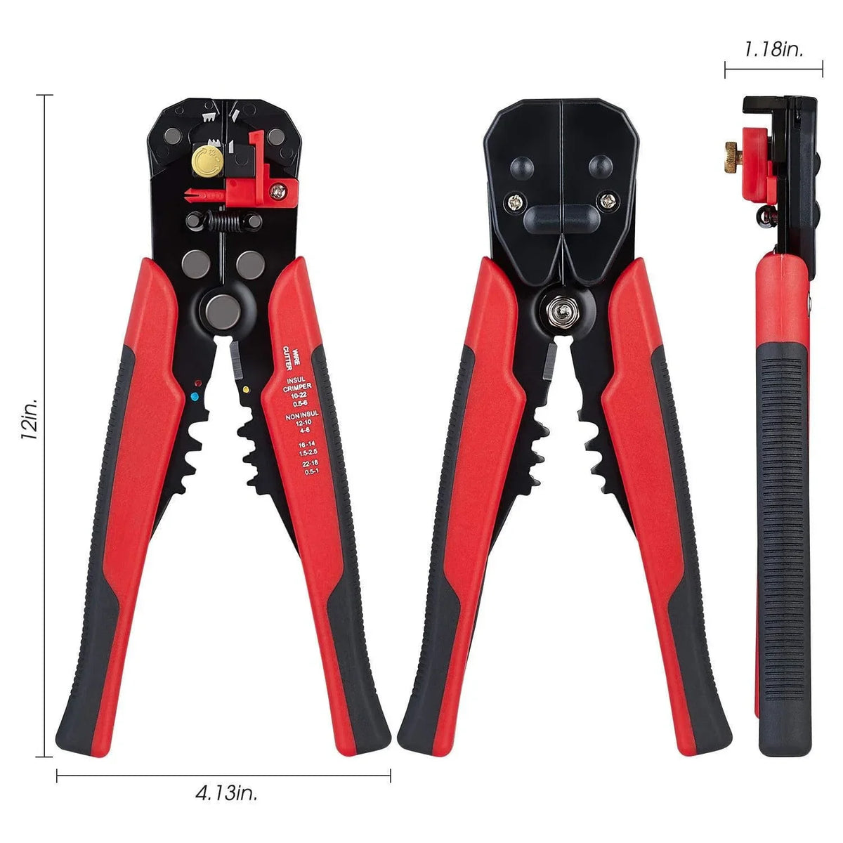 Dimenzije automatskih klesta za skidanje izolacije i krimpovanje u tri pogleda