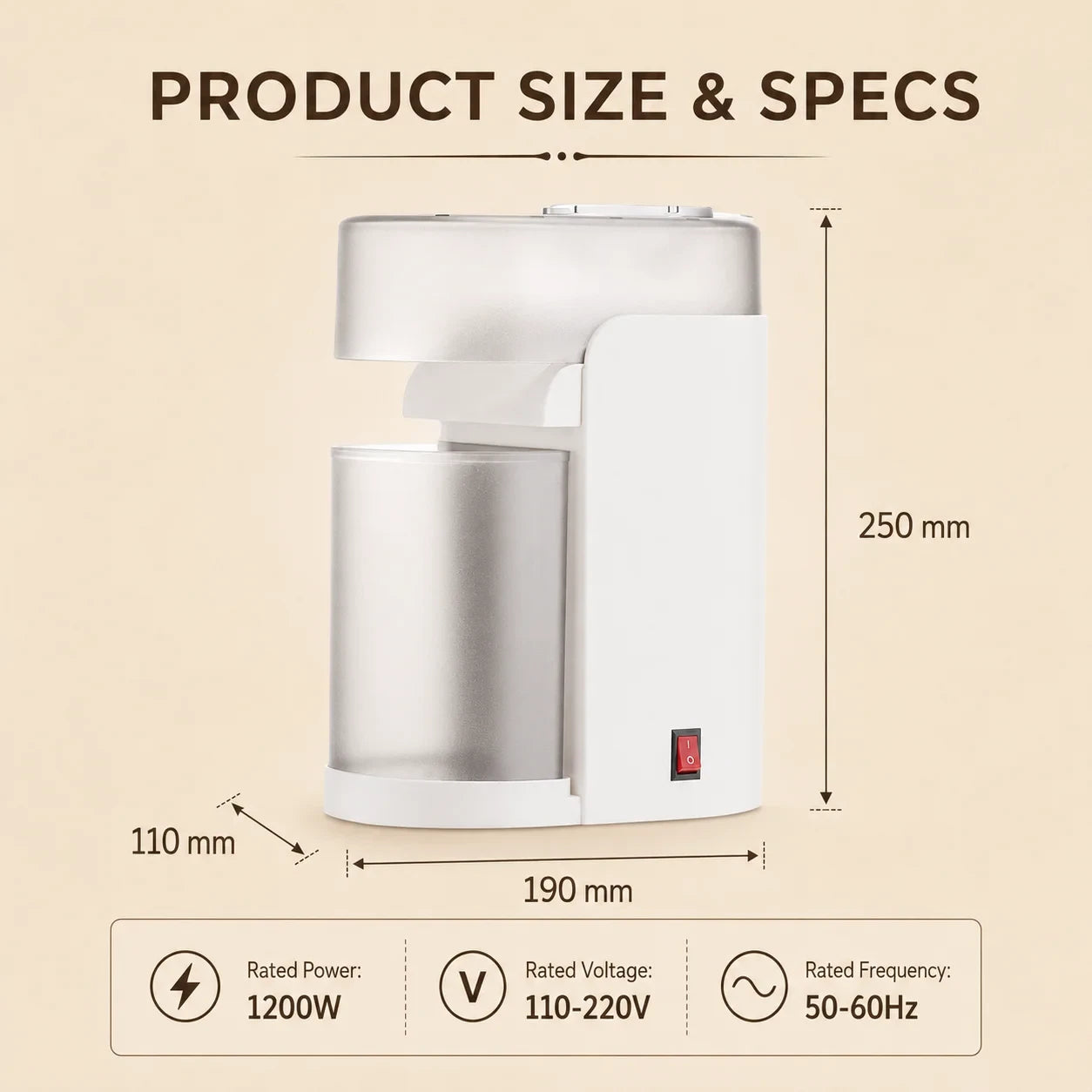 Dimenzije bele masine za kokice sa snagom 1200W