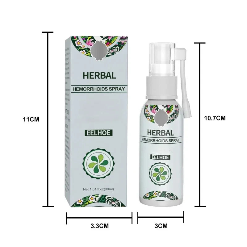Dimenzije kutije i bocice biljnog spreja za hemoroide od 30 ml