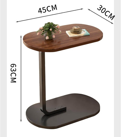 Detaljne dimenzije C oblika stola za dnevnu sobu. Prikazane mere za lako uklapanje uz sofu ili krevet.