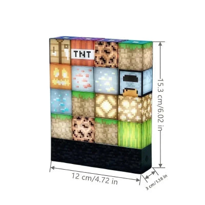 Dimenzije i izgled lampe sa Minecraft kockama za deciju sobu ili radni sto.
