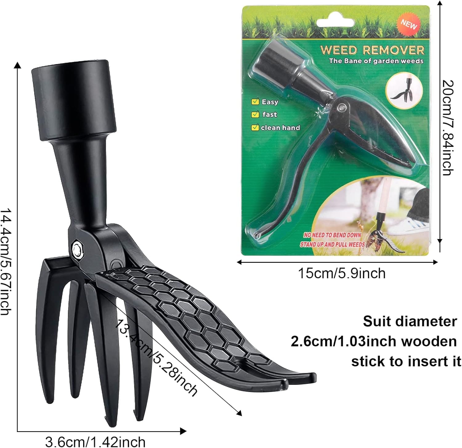 Dimenzije glave za uklanjanje korova sirina otvora za drsku i duzina metalnih kandzi za duboko prodiranje