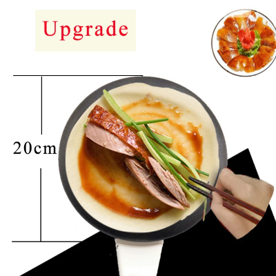 tehnicki prikaz precnika grejne ploce od 20cm uz demonstraciju lakog odvajanja gotove palacinke od podloge pomocu stapica