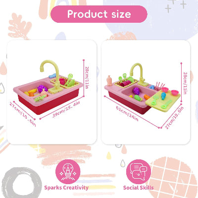 Prikaz dimenzija dečijeg sudopera, kao i opcije dizajna, idealno za decije sobe, igraonice i vrtice.