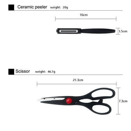 dimenzije kuhinjskih nozeva makaza i gulilice iz kompleta