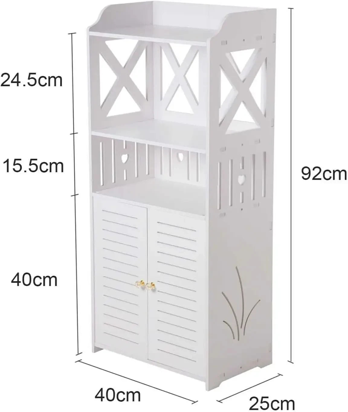 dimenzije belog kupatilskog pomocnog ormarica 92x40x25 cm sa policama