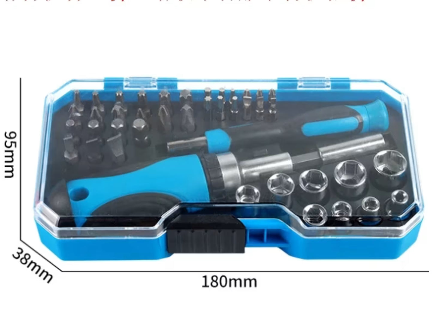 Grafički prikaz dimenzija kutije za alat od 180x95x38 mm