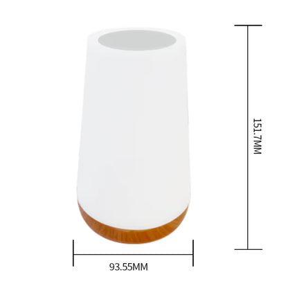 Tehnicki prikaz i tacne dimenzije bele lampe sa drvenom bazom, visine preko sto pedeset milimetara