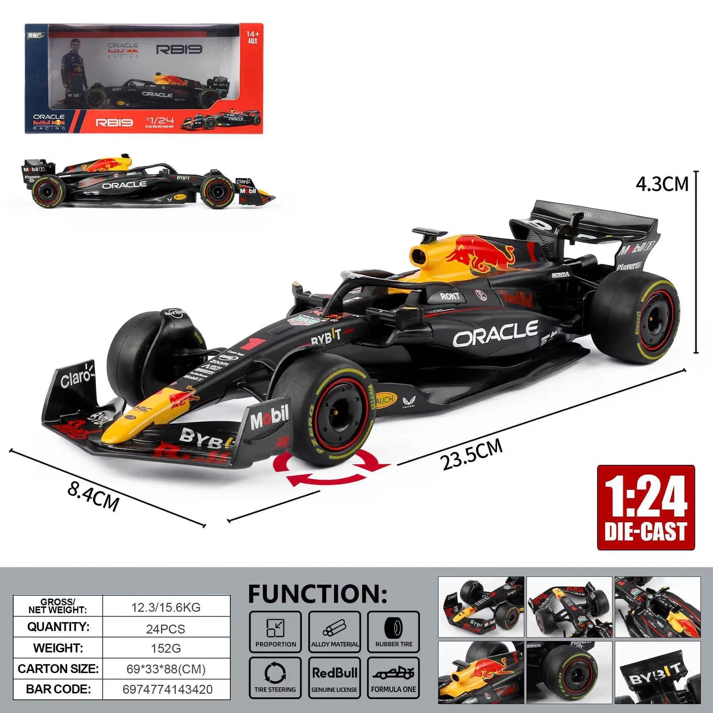 Dimenzije i funkcije metalnog modela trkacke formule 1 24