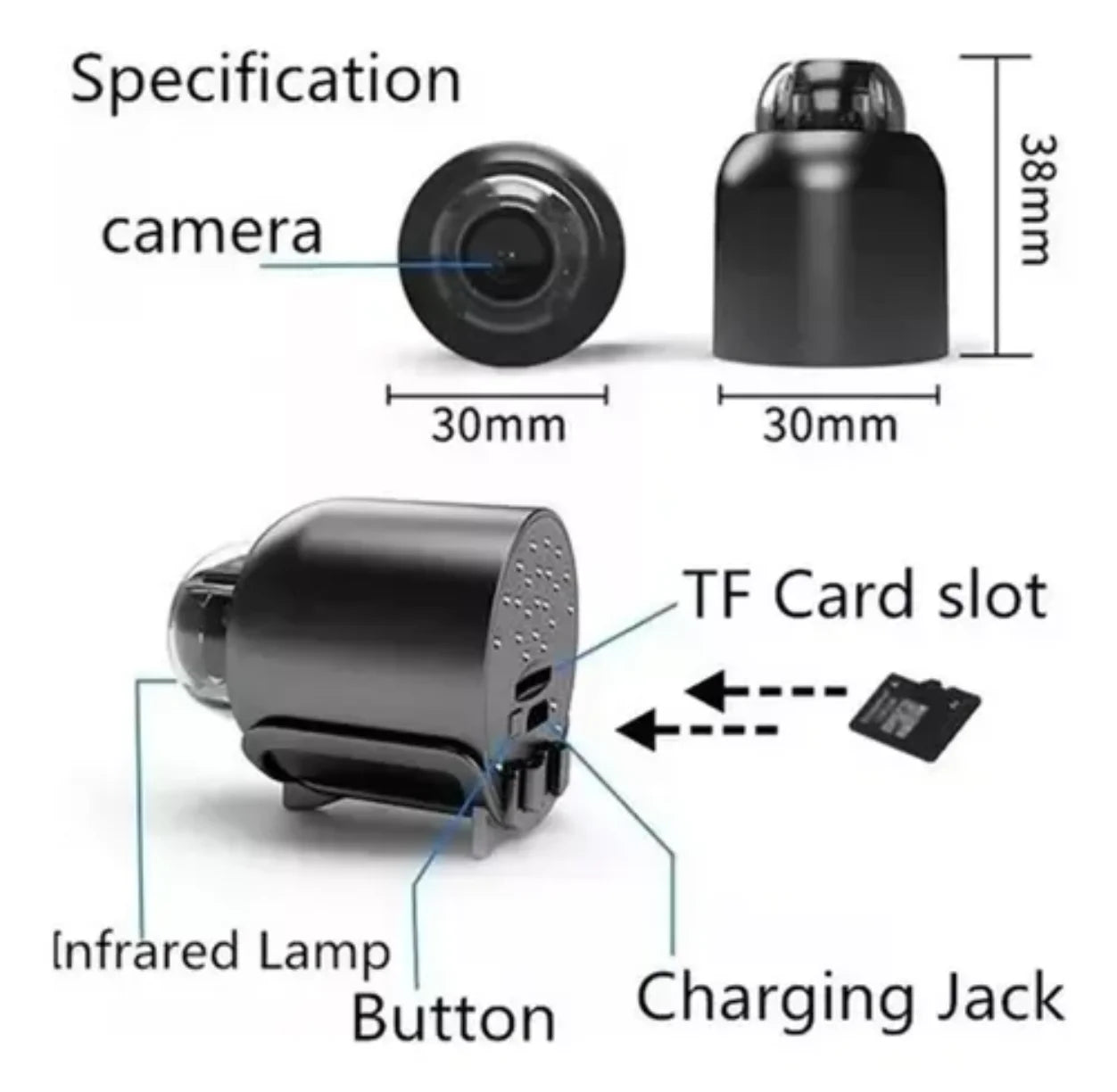 Dimenzije mini wifi kamere sa TF slotom i IR lampom