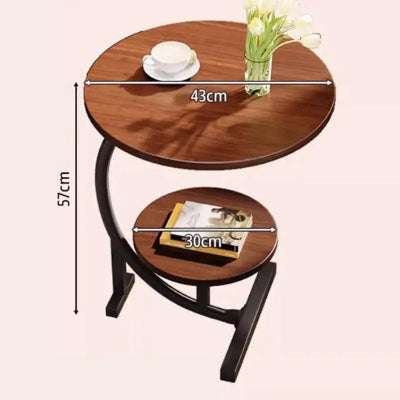 Detaljne dimenzije okruglog pomocnog stola sa dva nivoa. Prikazane mere za lakse uklapanje u prostor.