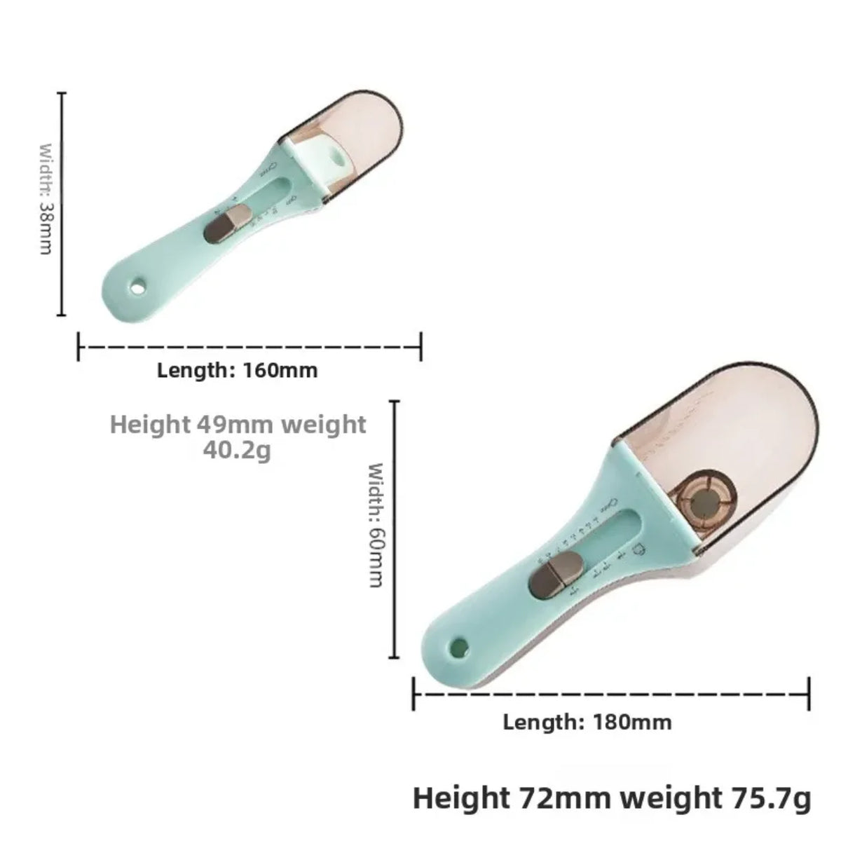 Dimenzije male i velike plasticne podesive merne kasike