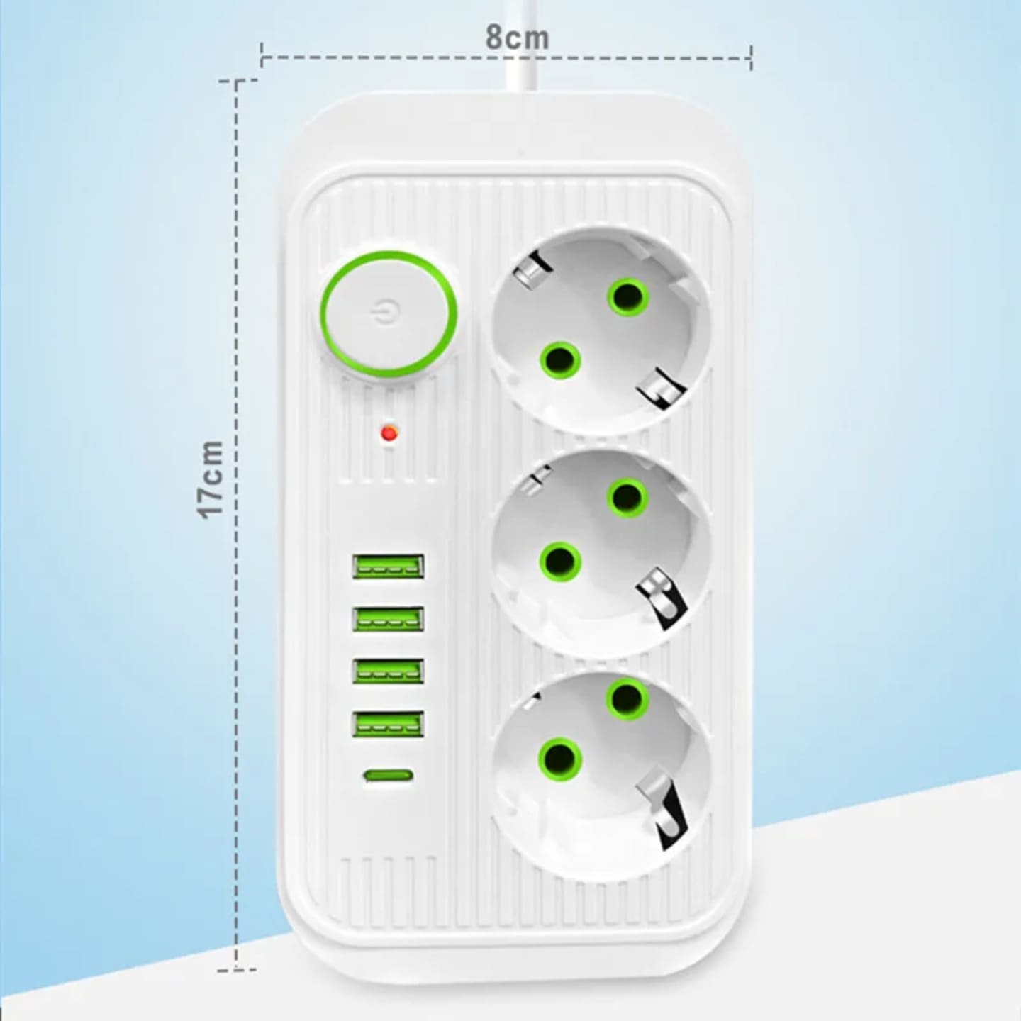 Dimenzije produznog uredjaja sa USB punjacem 17x8 cm