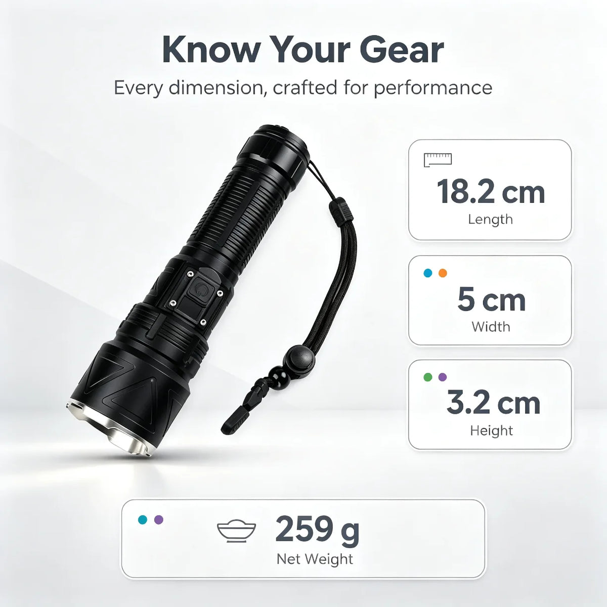 Dimenzije i tezina punjive LED baterijske lampe