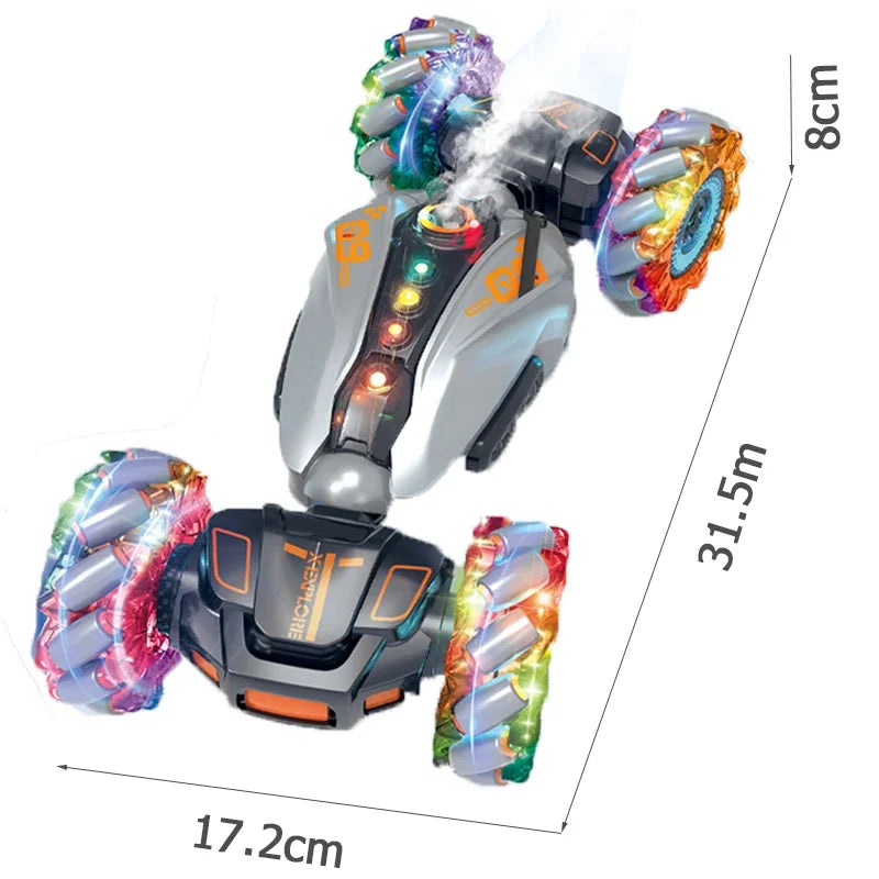 Dimenzije sivog RC kaskaderskog auta sa LED tockovima