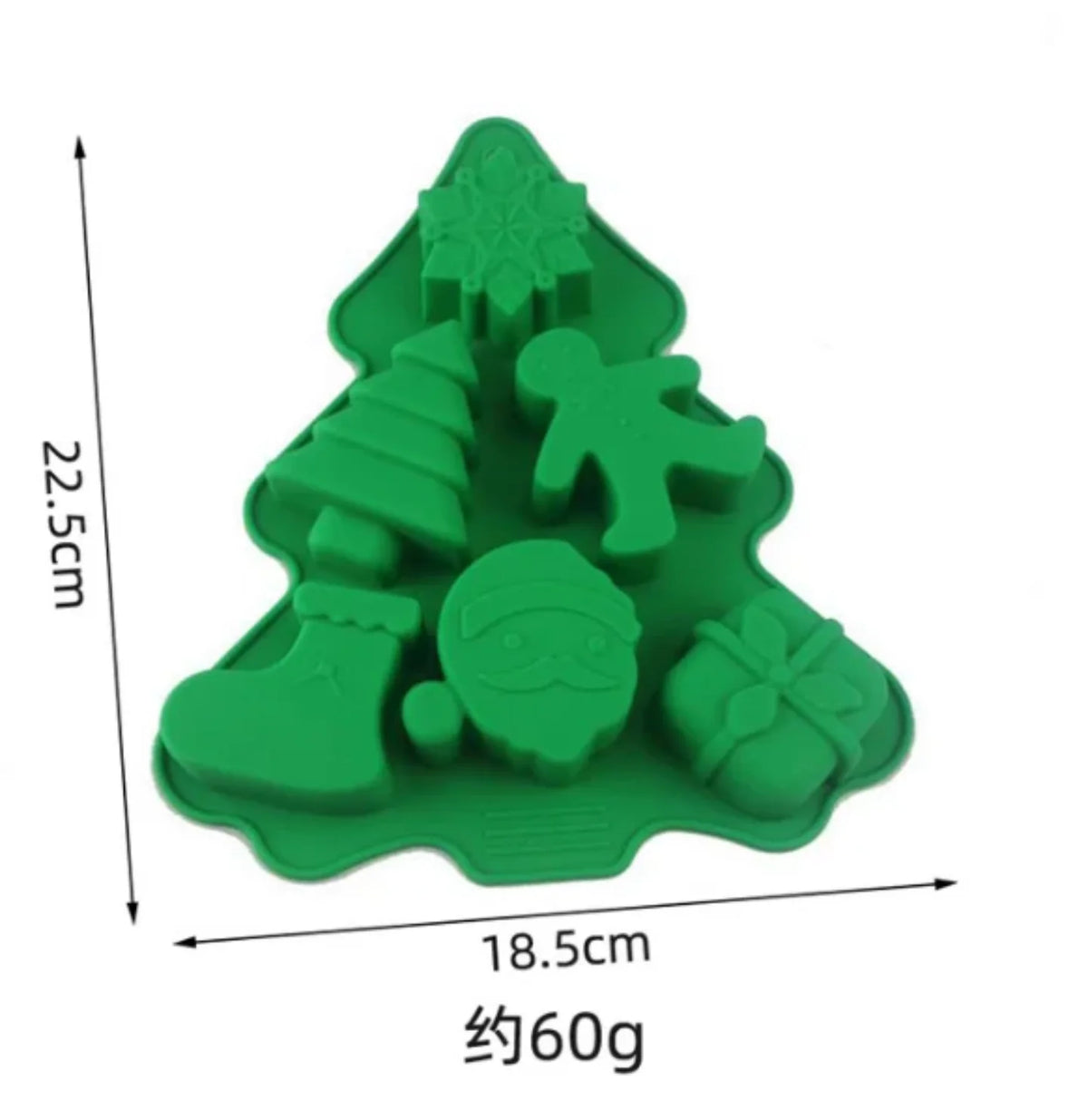Dimenzije zelenog silikonskog novogodisnjeg kalupa za kolace u obliku jelke