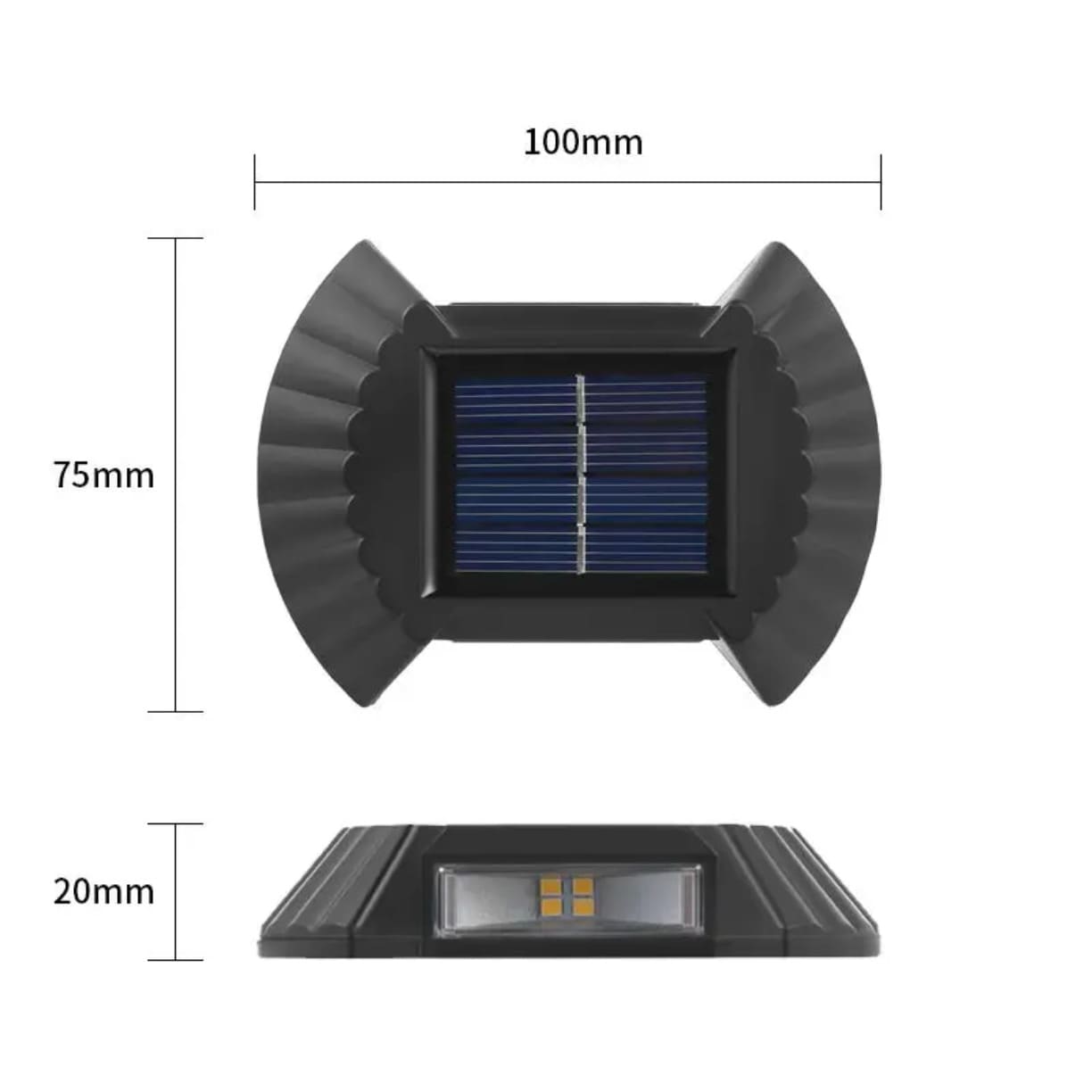 Dimenzije solarne LED zidne lampe za spoljašnju montažu 100x75mm