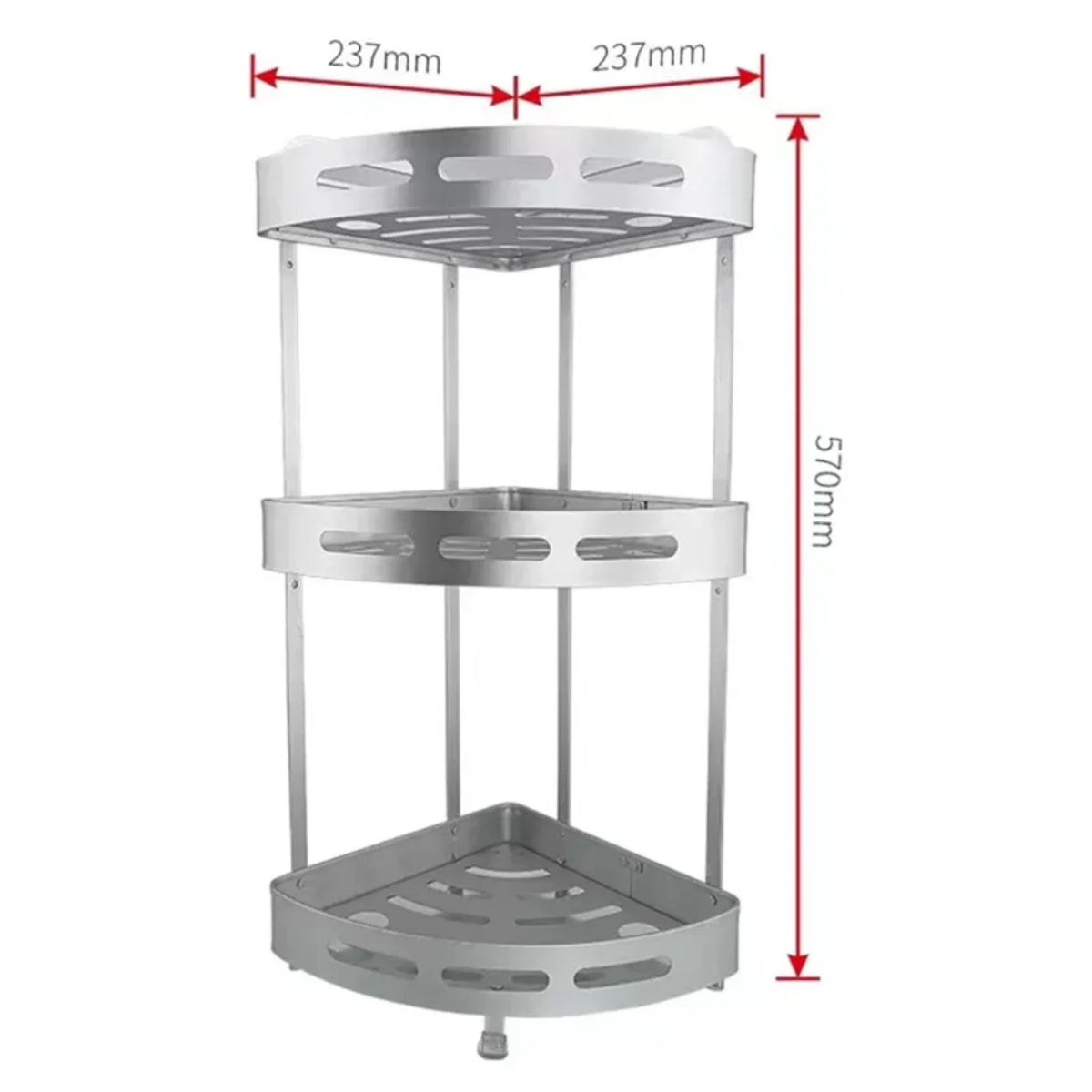 Dimenzije trostruke aluminijumske ugaone police za kupatilo