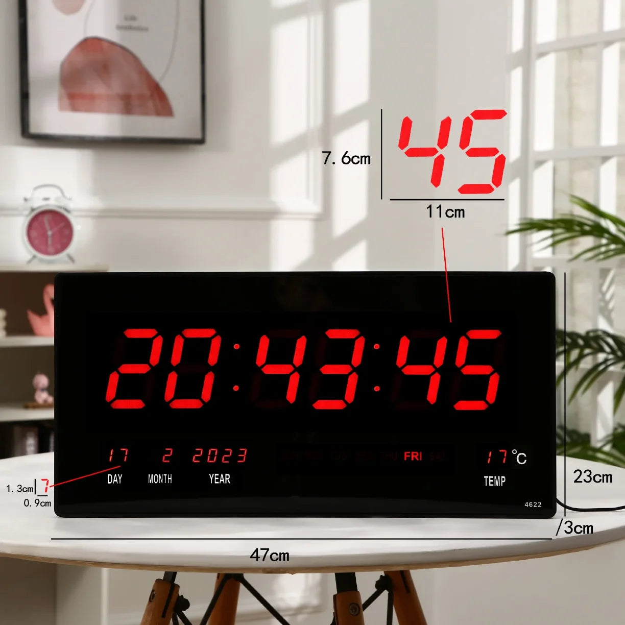 Dimenzije velikog digitalnog LED panel sata 47 x 23 cm