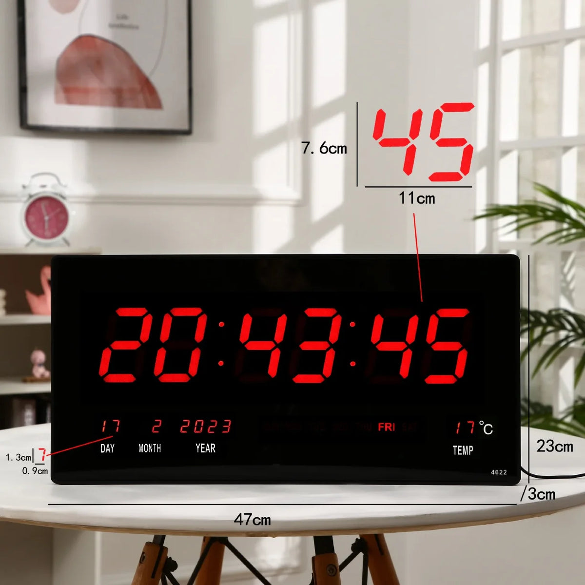 Dimenzije velikog digitalnog LED panel sata 47 x 23 cm
