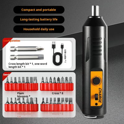 Kompaktan i prenosiv elektricni srafciger sa dugotrajnom baterijom za svakodnevnu upotrebu kucni alat sa setom bitova i USB kablom