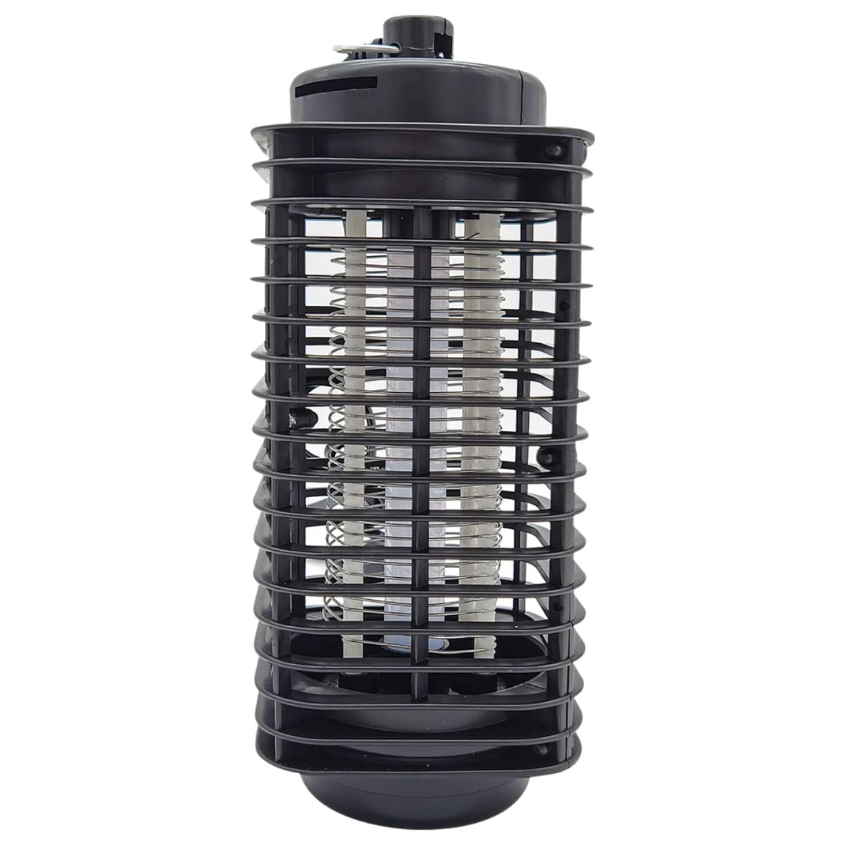 Elektronska lampa protiv komaraca sa crnim zastitnim kucistem i ugradjenom metalnom resetkom na beloj pozadini
