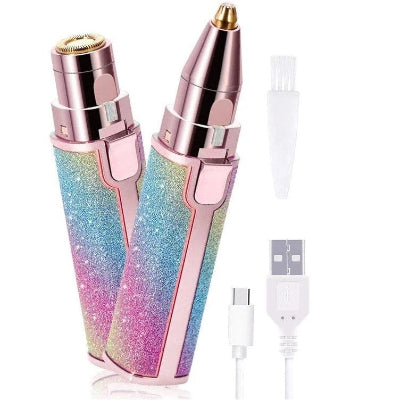 Set zenskih epilatora u boji sljokica, sa USB kablom za punjenje i cetkicom za ciscenje. Pogodno za depilaciju lica i tela.