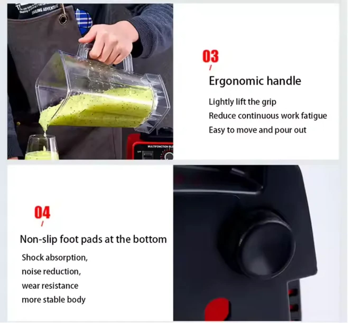 Ergonomska ručka blendera i neklizajuće nogice za stabilnost