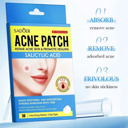 Detalj pakovanja flastera za akne sa opisom delovanja i salicilne kiseline