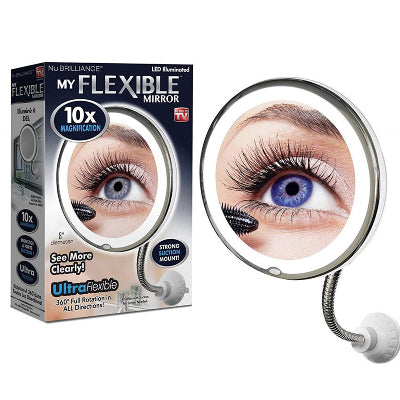 Fleksibilno ogledalo sa LED svetlom i 10x uvelicanjem, idealno za precizno sminkanje i negu lica